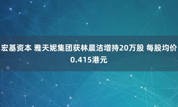 宏基资本 雅天妮集团获林晨洁增持20万股 每股均价0.415港元
